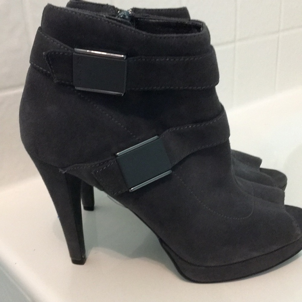 Calvin Klein grey suede open toe ankle boots